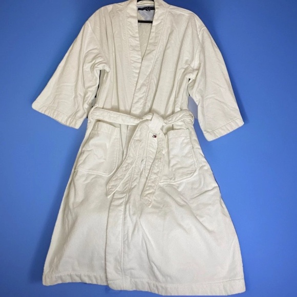 Tommy Hilfiger White Terrycloth Long Bath Robe Housecoat Oversized Belted Unisex - Picture 1 of 7